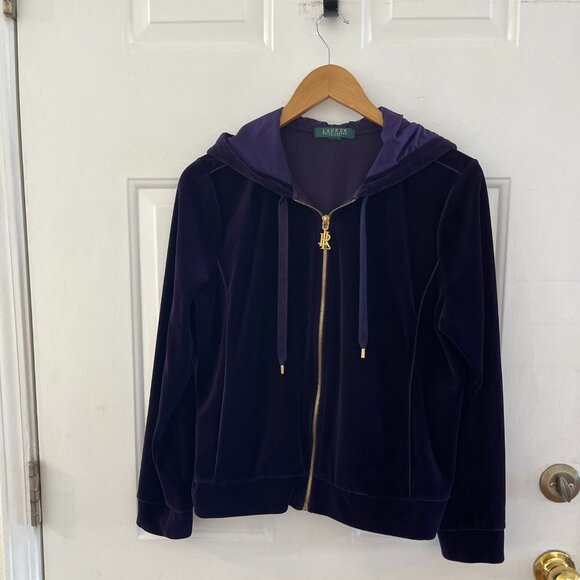 Vintage Lauren Ralph Lauren Woman's Purple Velour Track Jacket Sz Med P - Picture 1 of 8